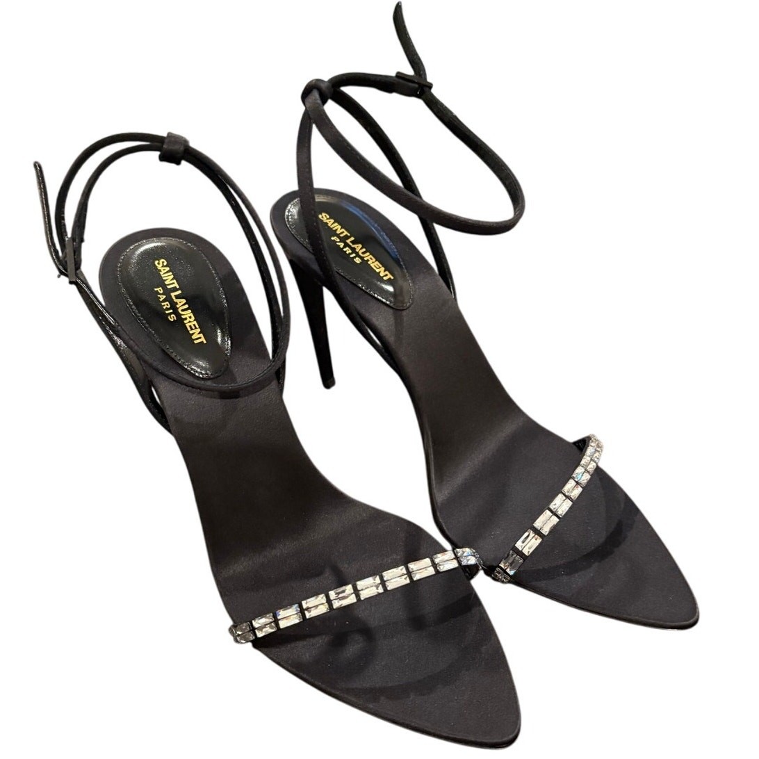 Sandali Saint Laurent Gloria tacco impreziositi formali festa crepe raso taglia 9