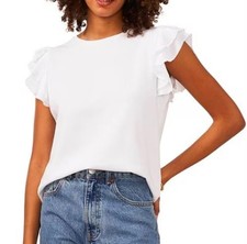 Vince Camuto Women's White Tiered Ruffled-Sleeve T-Shirt M NEW $49   9131696J