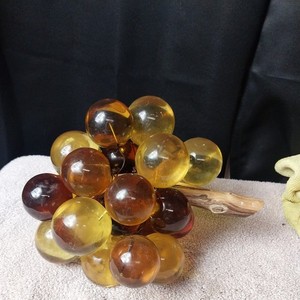 Large Cluster  Amber Yellow & orange Lucite Grapes on Driftwood 10" Long