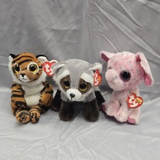 New! Ty Beanie Babies (Beanie Bellies) CLAWDIA Tiger 6" Bandit Racoon & Ellie
