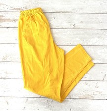 Women s M Yellow 80s Style Cotton Pants Straight Cut Elastic Waist Size Medium