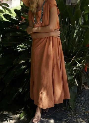 Free People FP Beach Lena Maxi Baumwolle Leinen Oversize Kleid Terrakotta Orange L - Bild 5 von 11