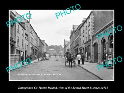 OLD LARGE HISTORIC PHOTO OF DUNGANNON TYRONE IRELAND SCOTCH ST & STORES c1910