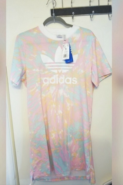 Adidas Adicolor Trefoil Tie Dye T-Shirt Dress Womens Small