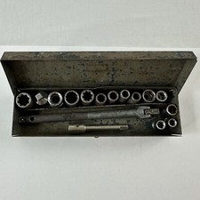 Vintage Duro Chrome 1/4” Socket Set 16 Pieces Japan In Metal Case/ Box