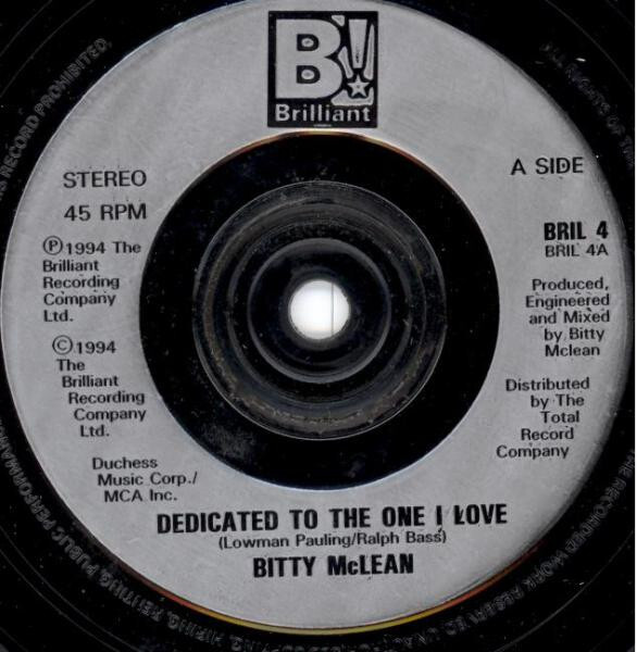 Vinyl Reggae Bitty Mclean Dedicated To The One I Love 7