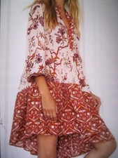 NWT Anthropologie Whimsical Pink Bird Asymmetrical Dress Size S
