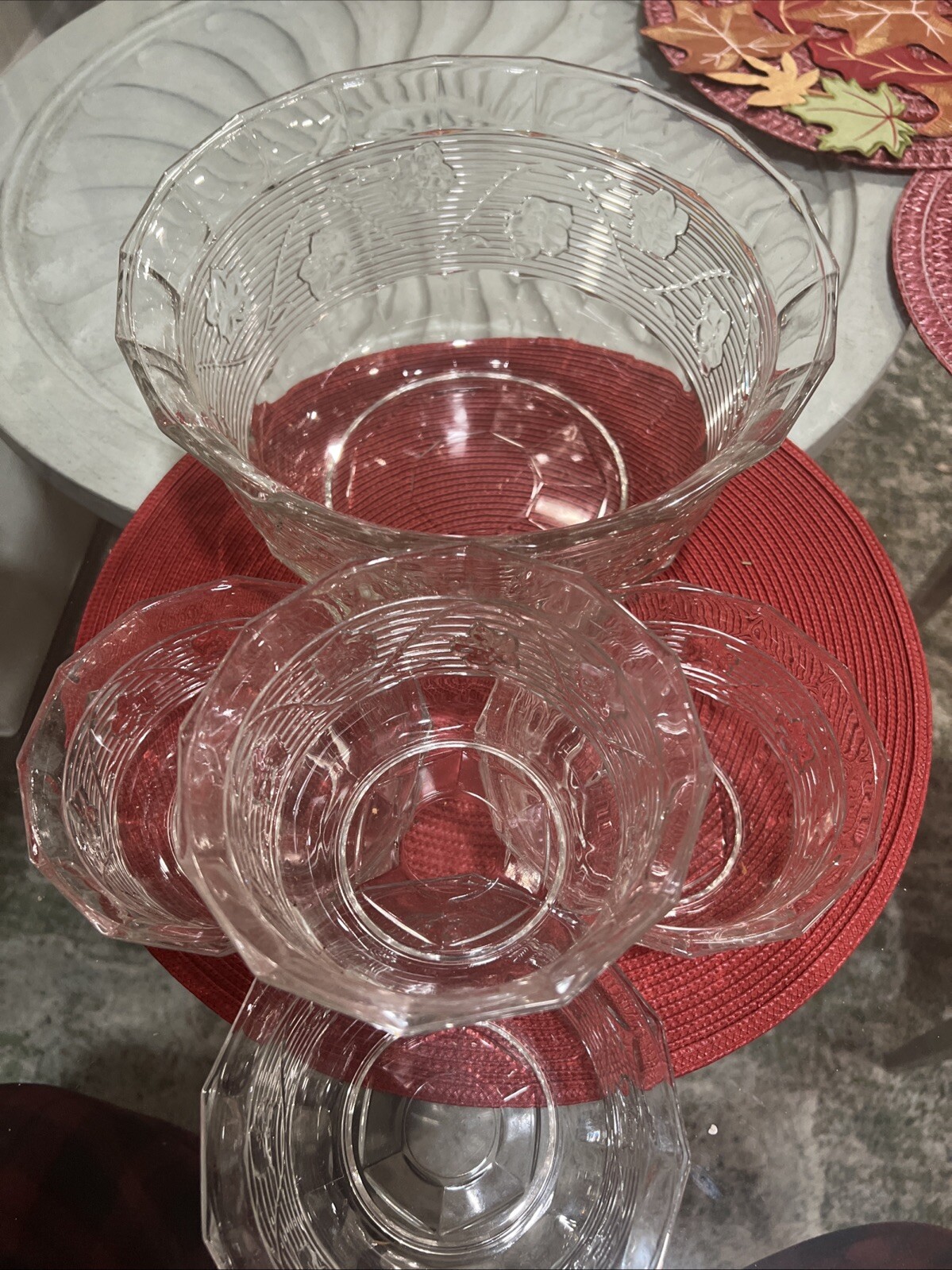 Vintage7Piece Clear With FlowersSalad Set10-1/2”serving Bowl, Italian, used (G5)