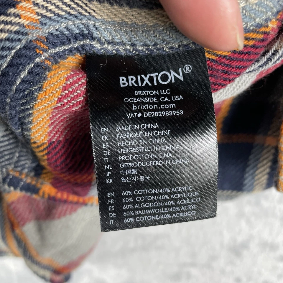 Camisa de franela Brixton para hombre grande cuadrada multicolor a cuadros botón frontal chamarra Foto 4 de 4