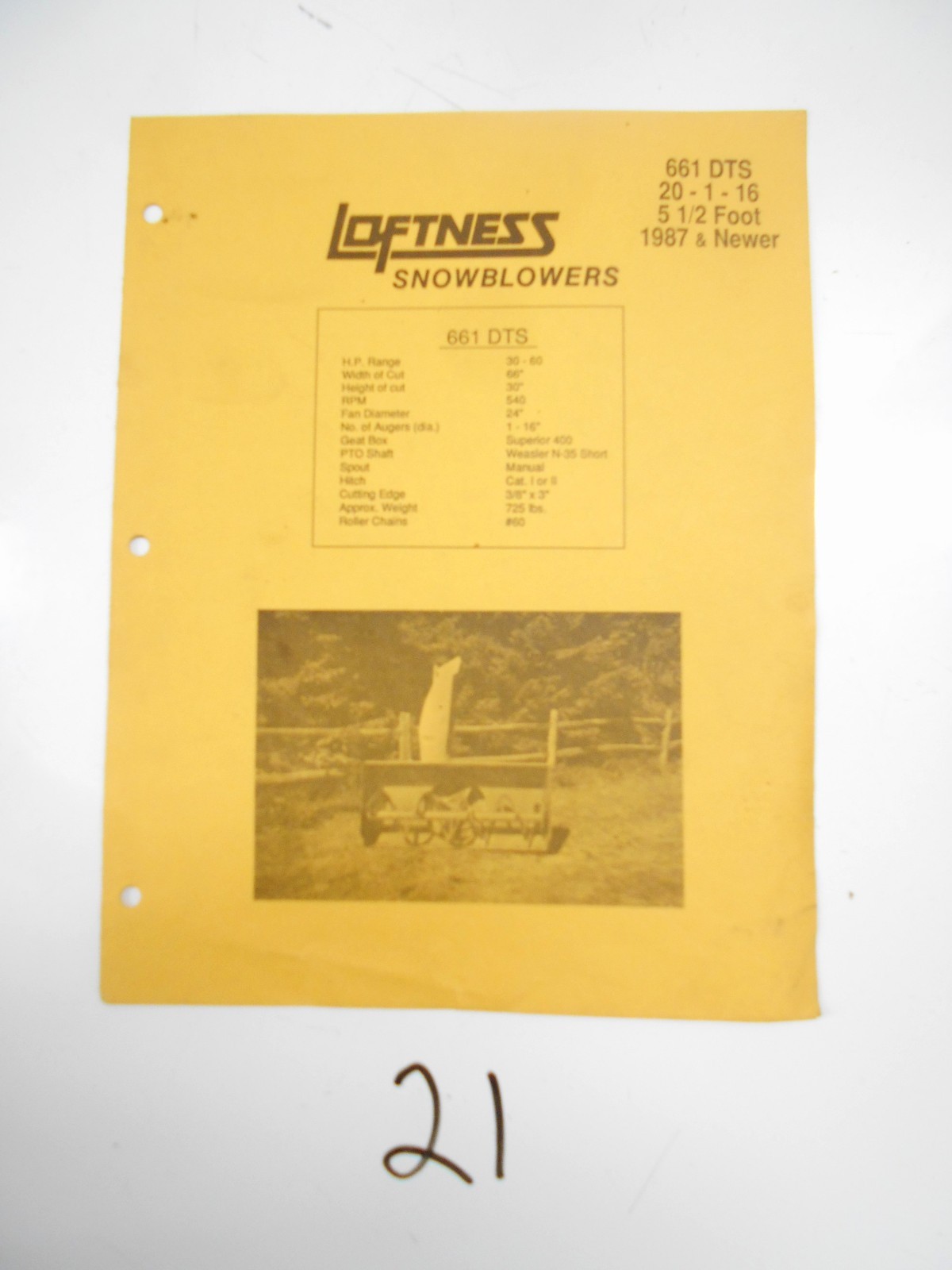 LOFTNESS TRACTOR SNOWBLOWER 661 DTS PARTS MANUAL BROCHURE eBay