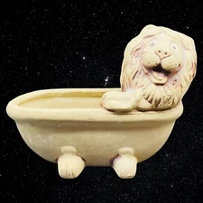Vintage MCM Lion in a Bathtub Art Pottery Planter Vase 5.5”T 7.5”W