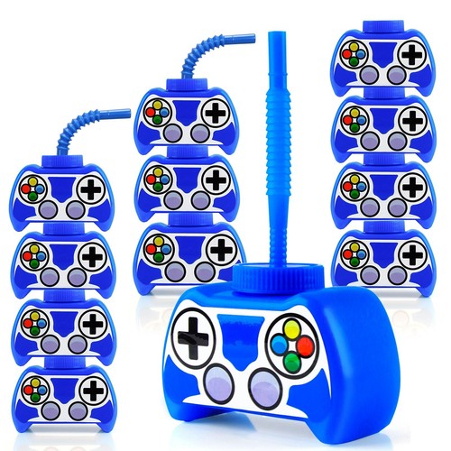 12 PCS PLASTIC VIDEO GAMING PARTY FAVOR GIFT SUPPLIES CUPS WITH STRAW AND LID12O