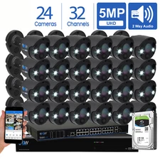 32CH NVR 24 X 5MP Two Way Audio Full-time Color PoE IP Security Camera System 8T