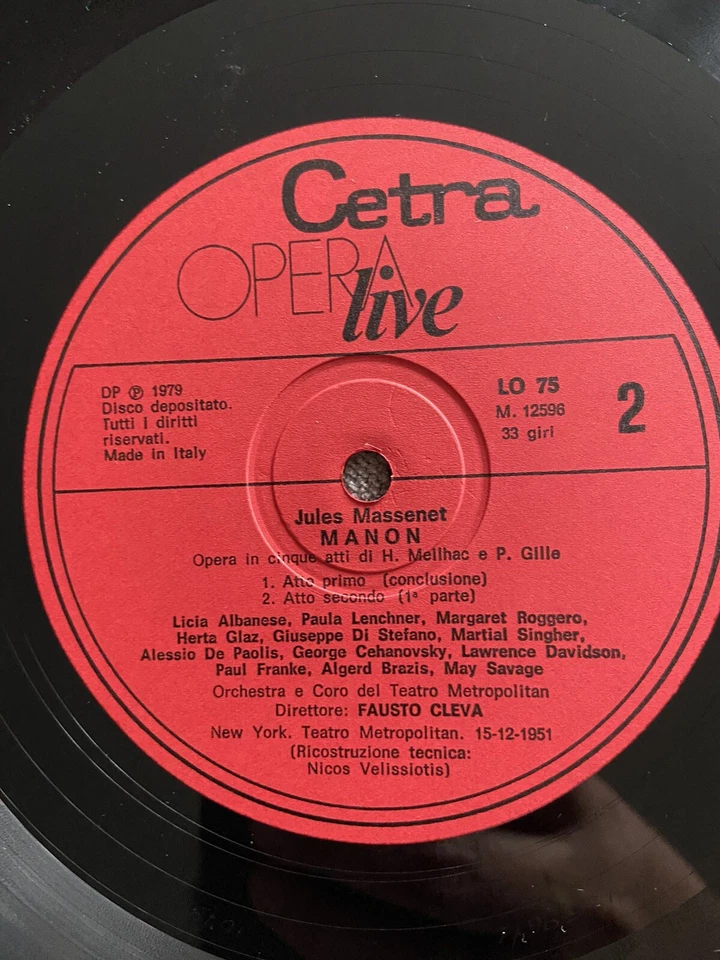 MANON MASSENET ALBANESE STEFANO CLEVA LENCHNER ROGGERO GLAZ SINGHER DAVIDSON LPs - Image 3 of 4