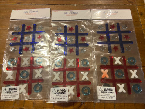 (3) Patriotic Reusable Gel Window Cling 20 ct Tic-tac-toe 066 - Picture 1 of 3