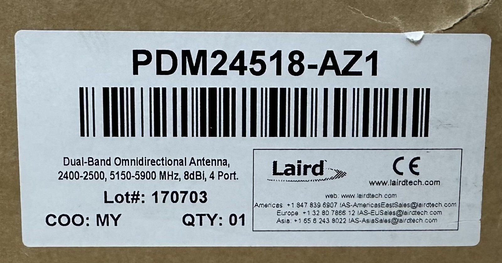 Laird Dual Band Omnidirectional Antenna Pdm24518az1 MIMO WiFi 8dbi 4