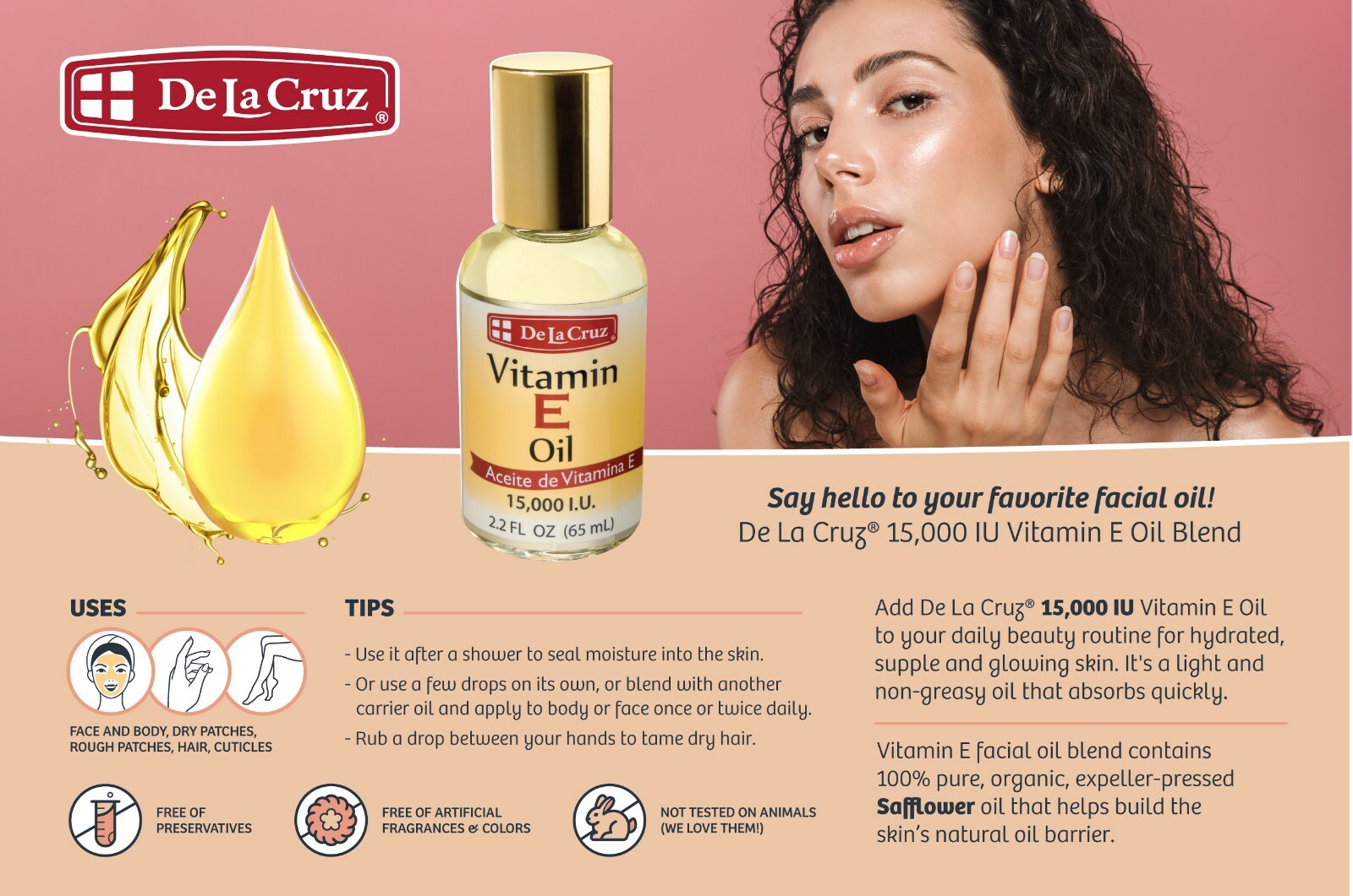 De La Cruz 15,000 IU Vitamin E Oil 2.2 FL OZ / bottled in USA (2
