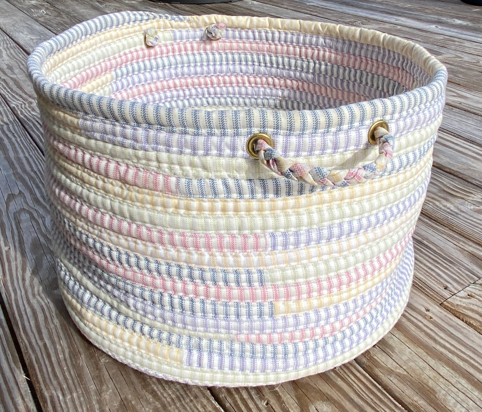 Fabric Storage Basket-Braided Ticking Stripe-pink/blue/grn/yel/purple-18" x 12"