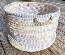 Fabric Storage Basket-Braided Ticking Stripe-pink/blue/grn/yel/purple-18" x 12"