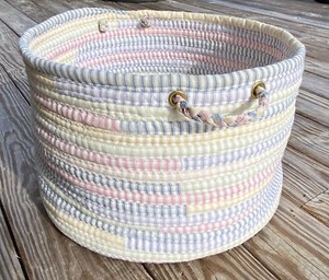 Fabric Storage Basket-Braided Ticking Stripe-pink/blue/grn/yel/purple-18" x 12"