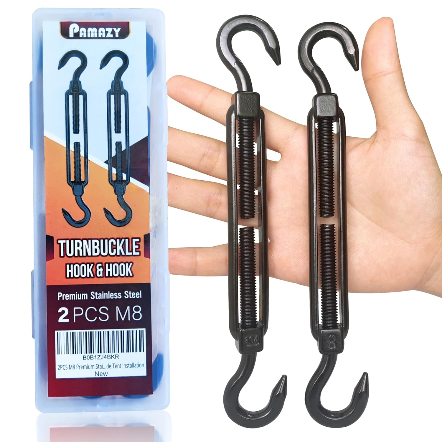 2PCS M8 Premium Stainless Steel Hook & Hook Turnbuckle, Black Turnbuckle for Wir