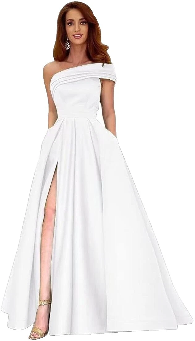 Satin A-Line vestidos de boda de un hombro