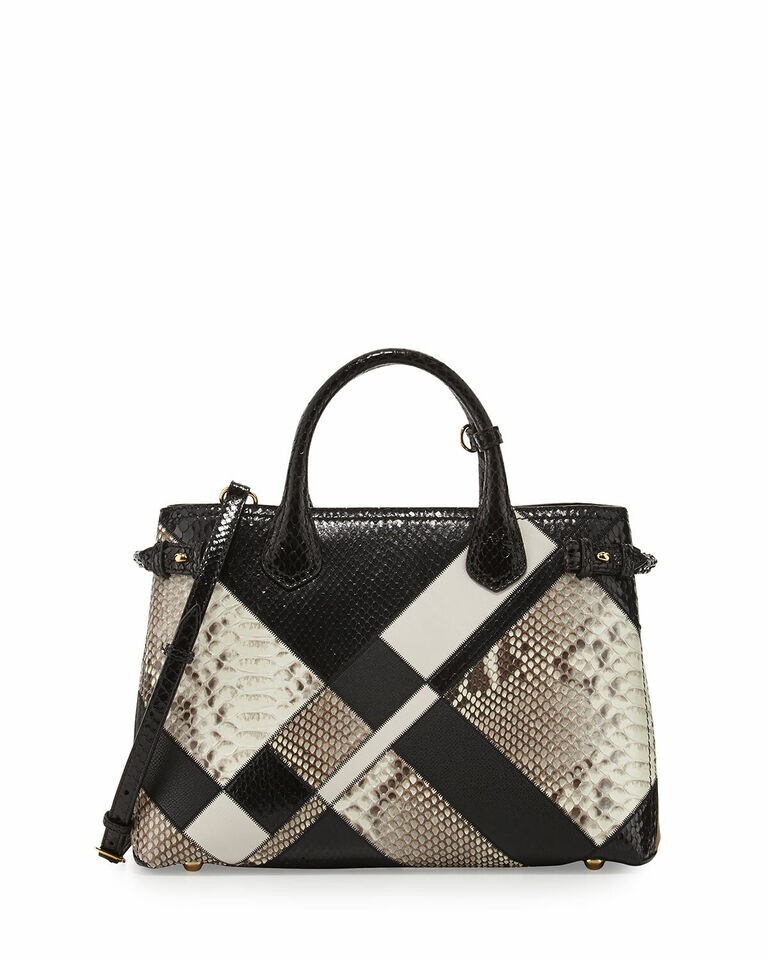 Burberry Banner Medium Patchwork Python Tote Bag, Black/White image 10