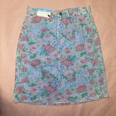 Vintage 1980’s Sunset Blues Womens Floral Denim Skirt, Deadstock NWT, Size  13