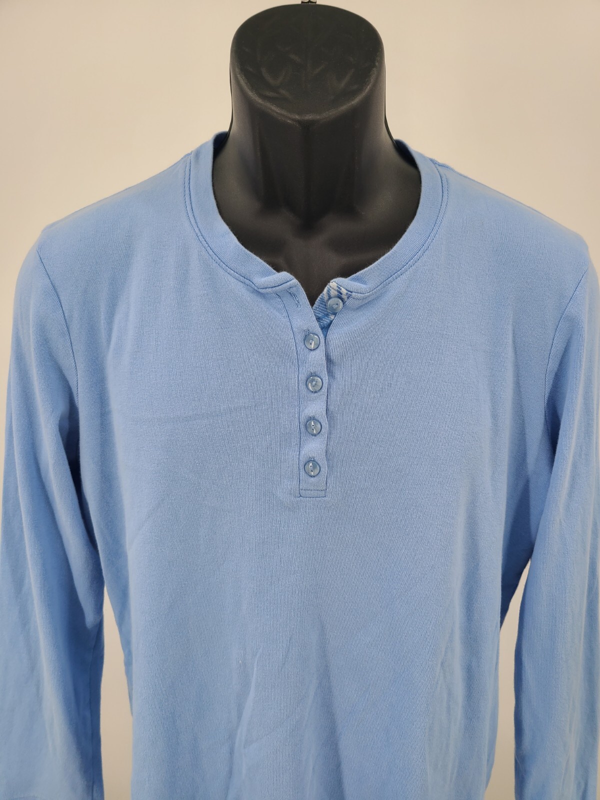 LL Bean Henley Shirt Womens Medium Long Sleeve Buttons Thermal Blue