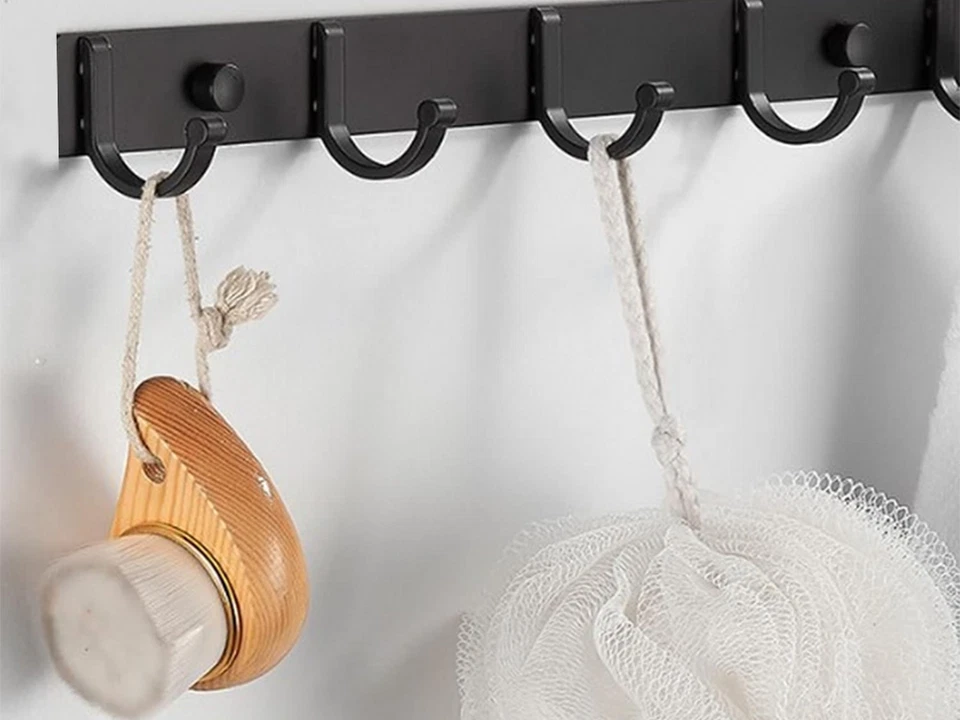 Appendiabiti Attaccapanni da Parete Muro con 5 Ganci Nero Acciaio per Ingresso - Immagine 4 di 4