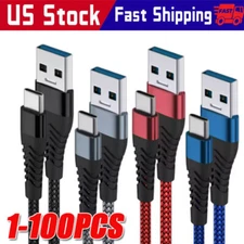 Heavy Duty Braided USB A Type-C Fast Charging Data Sync Charger lot Long Cord