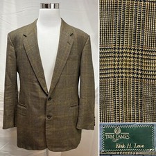 Tom James Men’s 48L Extra Slim Tan Brown Plaid Blazer Jacket Vintage Sport Coat