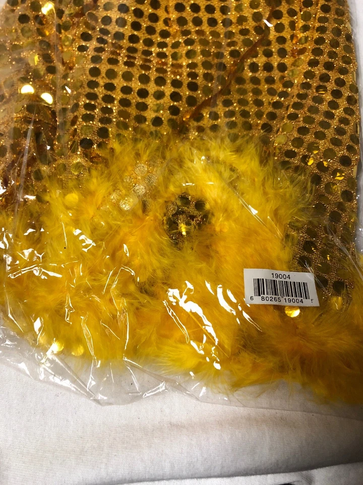 Falda Corta Lentejuelas Dorado Canario Amarillo Plumas Halloween Disfraz Banda Elástica Foto 2 de 3