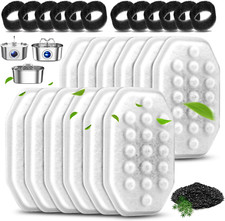 12 Pack Cat Water Fountain Filters with 12 Pack Pre-Filter Sponges Set for 3.2L/