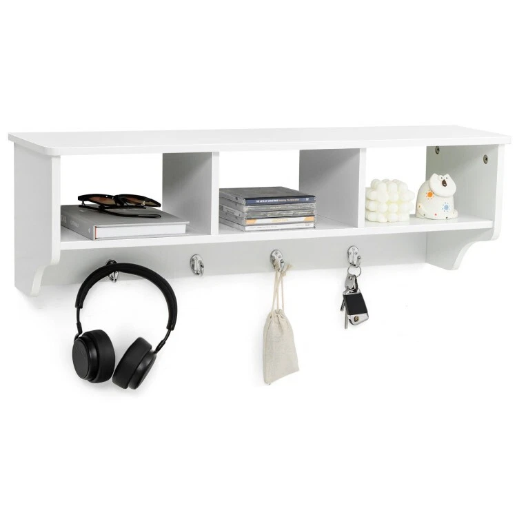 Wall Mounted Coat Rack Hanging Cubby Organizer Entryway Storage Shelf Hook  White