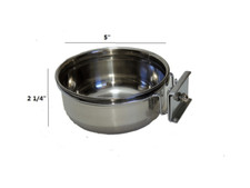 Bird Parakeet Cockatiel Seed Water Stainless Steel Metal Cup Feeder, 5" Diameter