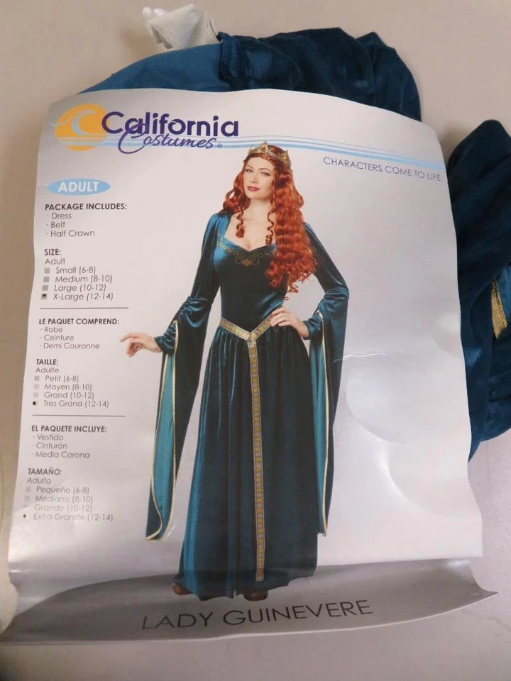 Disfraces California Dama Ginebra Vestido Medieval Disfraz Halloween XL 12-14 Foto 2 de 4