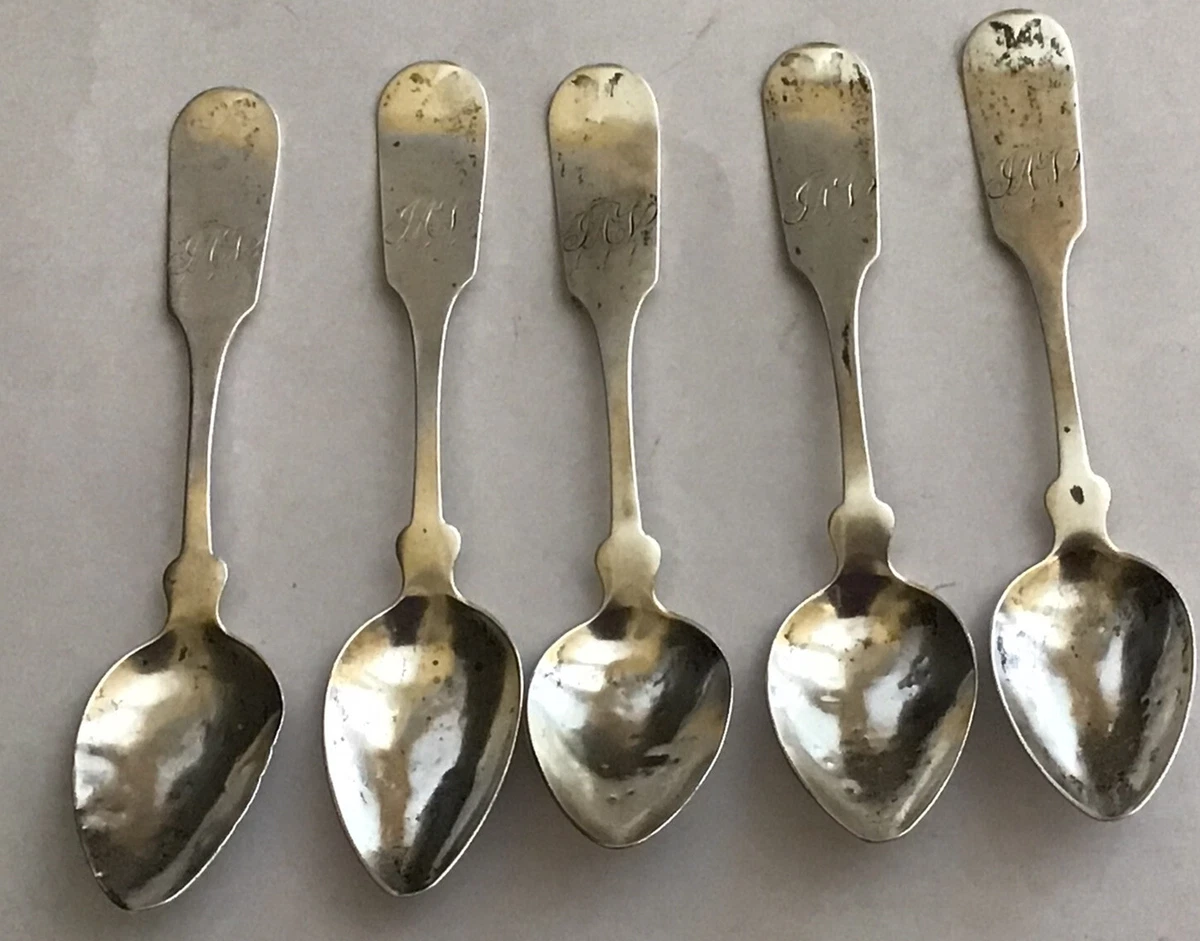 Antique rare 1800 s Coin Silver Spoon Set Of 5 Rare Marked 10 15 E