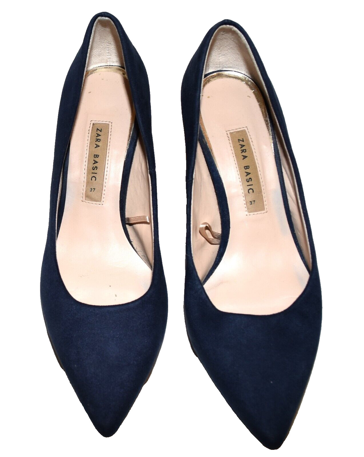 Zara Basic Blue Suede Gold Mirror Spool Heel Wome… - image 5