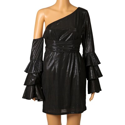 Tea & Cup Accordion Ruffle One Shoulder Mini Dress Black Size L 0483 | eBay