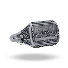 The Last Supper Jesus Christ Leonardo Pattern Artistic Signet 925 Ring Silver