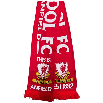 Écharpe Officielle Liverpool FC – Jacquard 100% Acrylique, Rouge, 152 X 18 Cm, Crest Blanc, Double Face