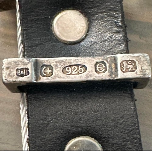 Fibbia per cintura vintage B&H argento sterling 925 ferro di cavallo S M pelle nera magra - Foto 2 di 18