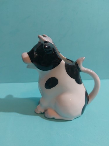 Porcelain 5” Cow Creamer Pitcher Henriksen Imports Black White Japan Clean - Picture 3 of 7