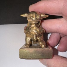 Bronze Brass Foo Dog Wax Seal Stamp   Vintage Chinese Small Patina Heavy