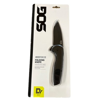 SOG Aegis FLK 2.0 Folding Knife 3.25'' Plain Black PVD Drop Point 14-41-05-43 NEW