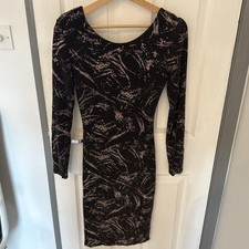 Quiz Women’s Sparkly Black Bronze Long Sleeve Bodycon Lined Dress Size 10