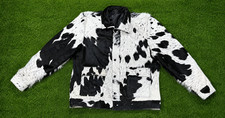 Men's Genuine Hair On Cowhide Leather Jacket Natural Hair Western Ranch Trucker