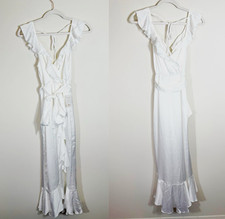 NWT Show Me Your Mumu Samantha Ruffle Wrap Dress Midi White Satin XS