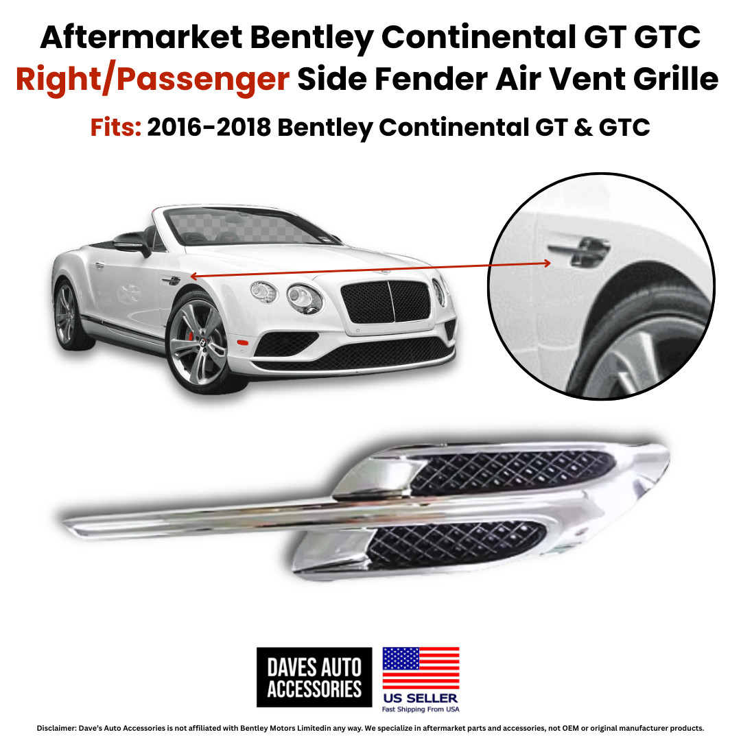 2016-18 Bentley Continental GT GTC Right Side Fender Air Vent Grille